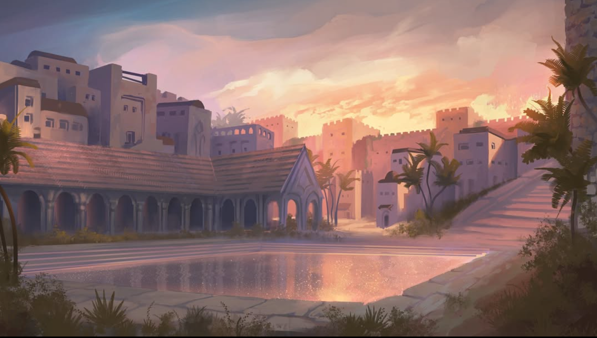 Figures gathering at the Pool of Siloam